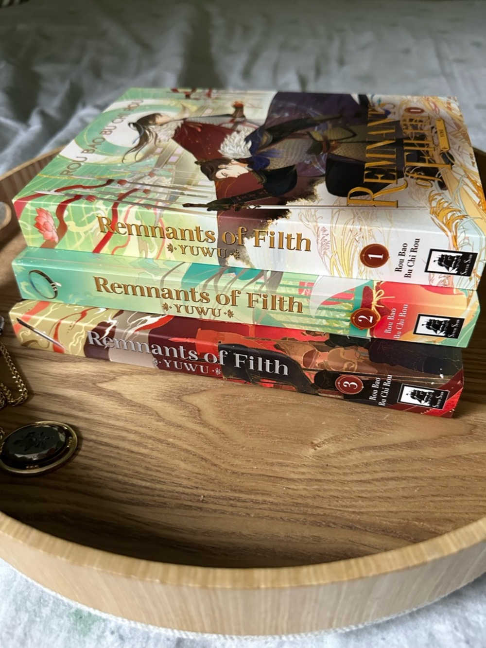 Remnants of Filth (YUWU) Volumes 1-3 Danmei - Pastel Green, Cream & Red Covers